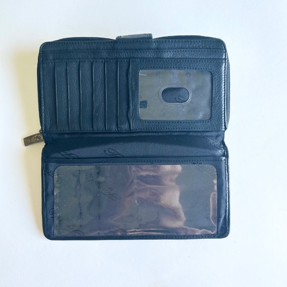 Fossil Black Genuine Leather Snap Closure Zip Around Wallet - Picture 8 of 15